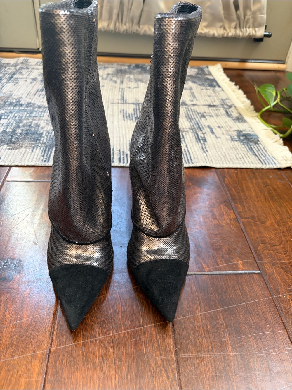 Balmain Metallic Black Pointed-Toe Ankle Boots - Women - Picture 1 of 8